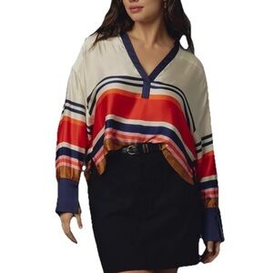 Maeve Anthropologie cropped striped silky viscose crop blouse size small